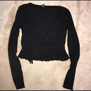 Black V Neck Tie Long Sleeve